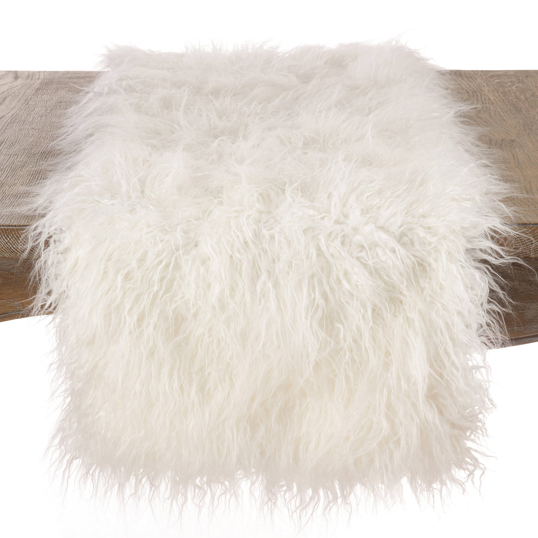 Faux Mongolian Fur Runner: Ivory 16"x72"