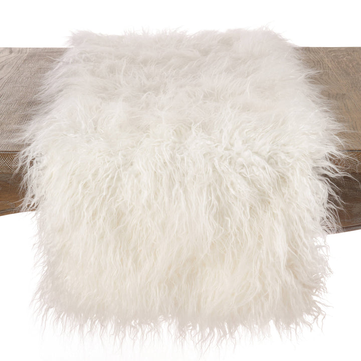 Faux Mongolian Fur Runner: Ivory 16"x72"