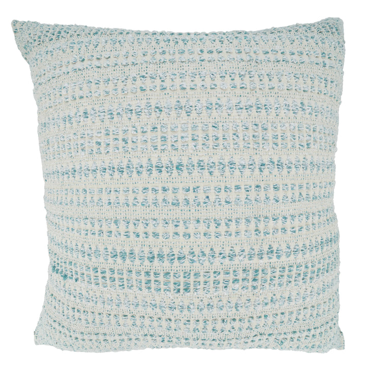 Woven Throw Pillow With Line Design: Blue / Down Filled / 16"x24"