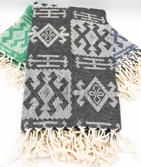 Mexican Blanket | Aztec Throw | Turkish Cotton Beach Towel: Aqua