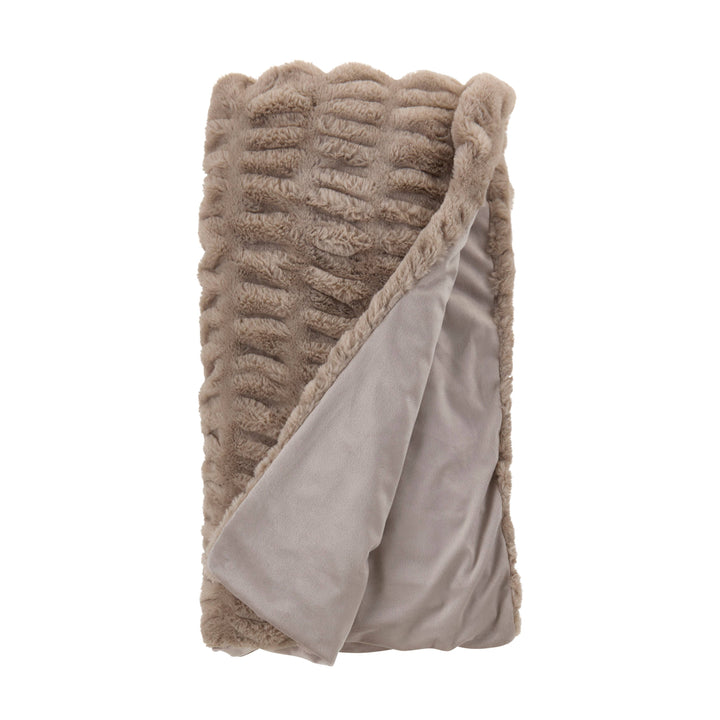 Ribbed Faux Fur Throw Blanket - Mocha, 50"x60"