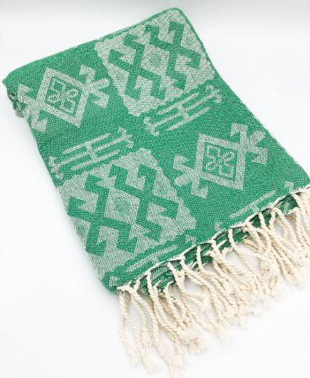 Mexican Blanket | Aztec Throw | Turkish Cotton Beach Towel: Aqua