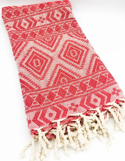 Mexican Blanket | Aztec Throw | Turkish Cotton Beach Towel: Aqua