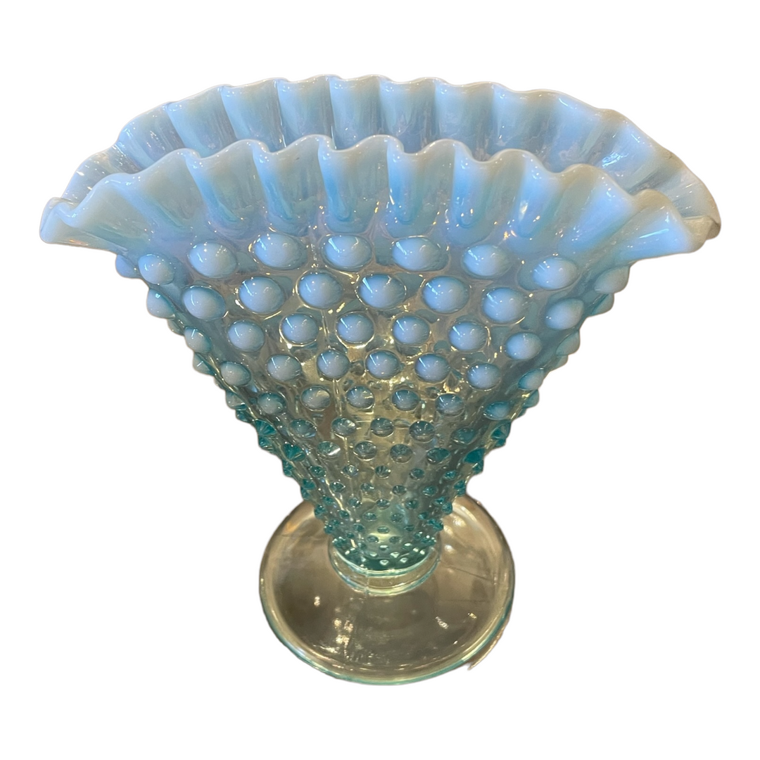 Vintage Fenton Hobnail Fan Vase Blue Opalescent