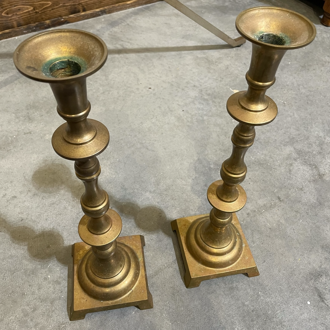 Antique Pair of Brass Candle Holders