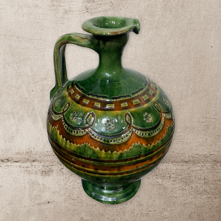 Tall TITO UBEDA (Spain) Green Glaze Ceramic Jug