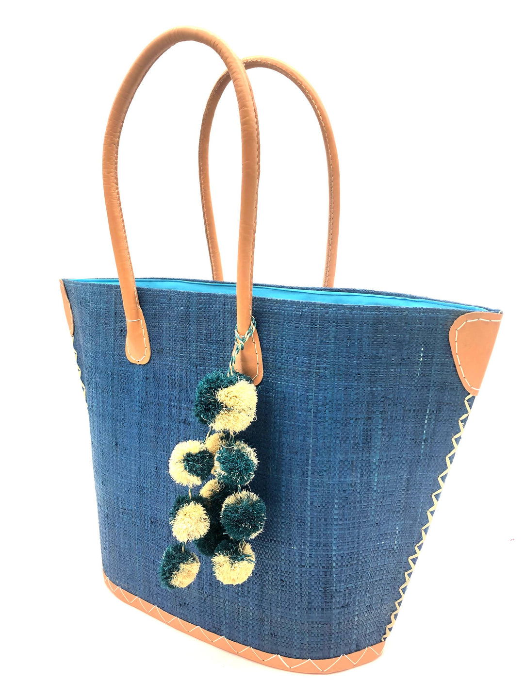 Melanga Straw Tote Bag with Waterfall Pompoms