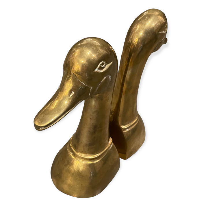 Heavy Vintage Brass Duck Head Bookends