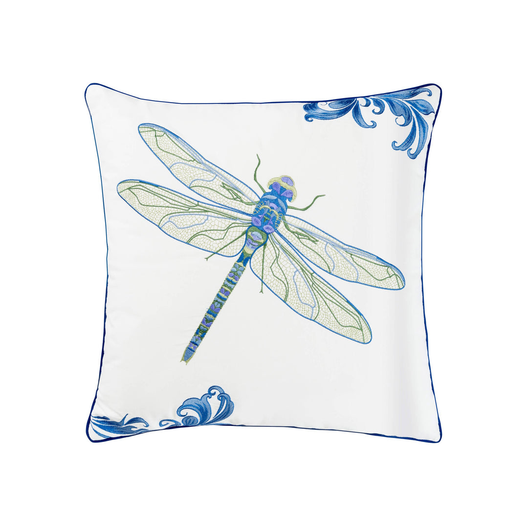 Blue Dragonfly Embroidered Pillow Indoor/Outdoor Pillow