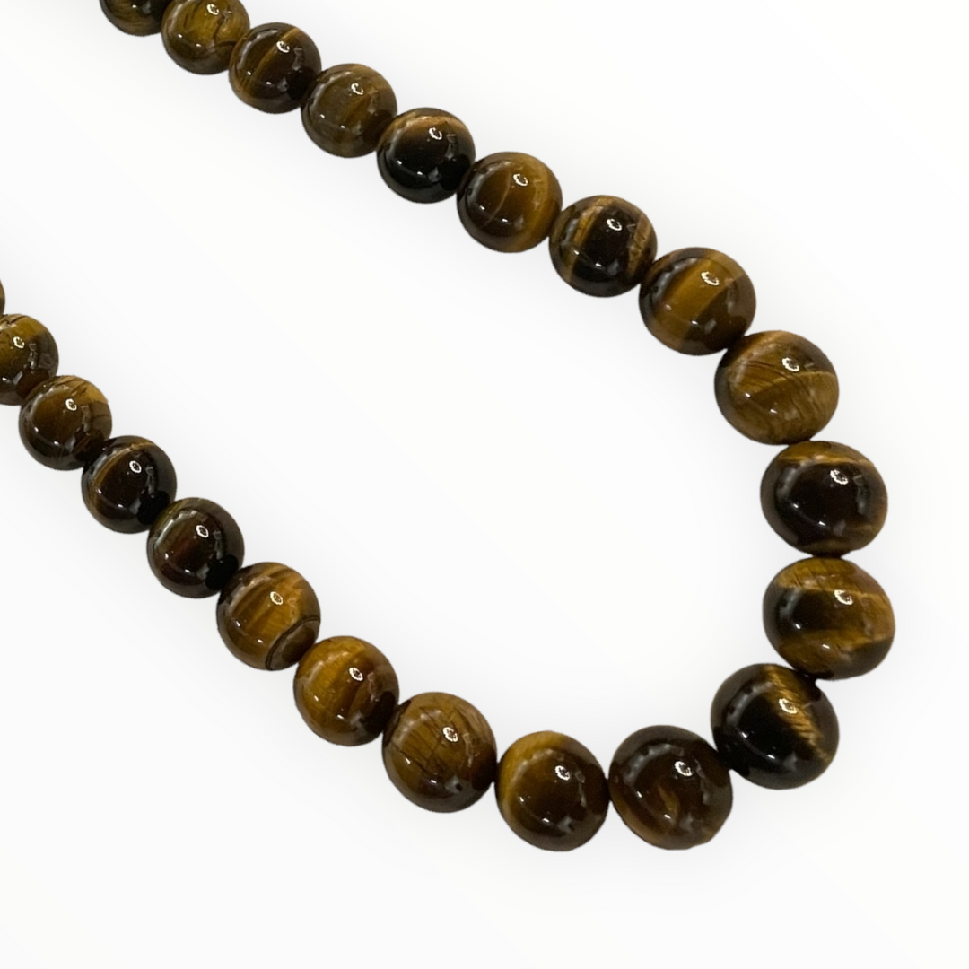 Large Genuine Tiger Eye Brown Stone Bead Garland, Necklaces 20"