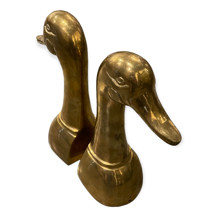 Heavy Vintage Brass Duck Head Bookends