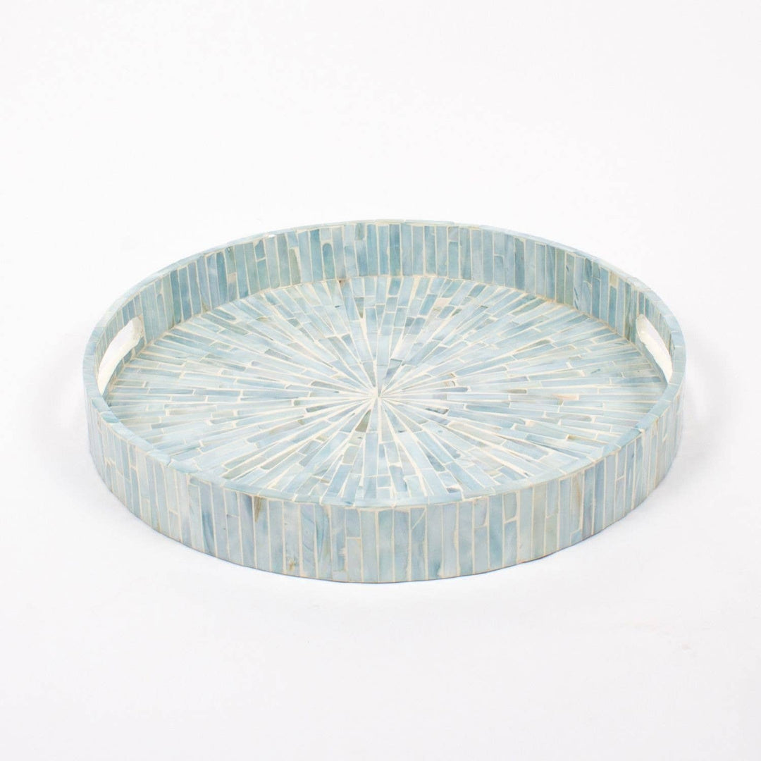 Blue Mother of Pearl Round Tray- 15"