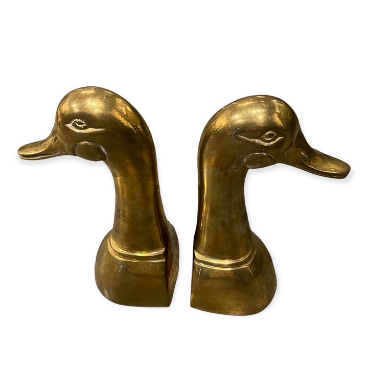 Heavy Vintage Brass Duck Head Bookends