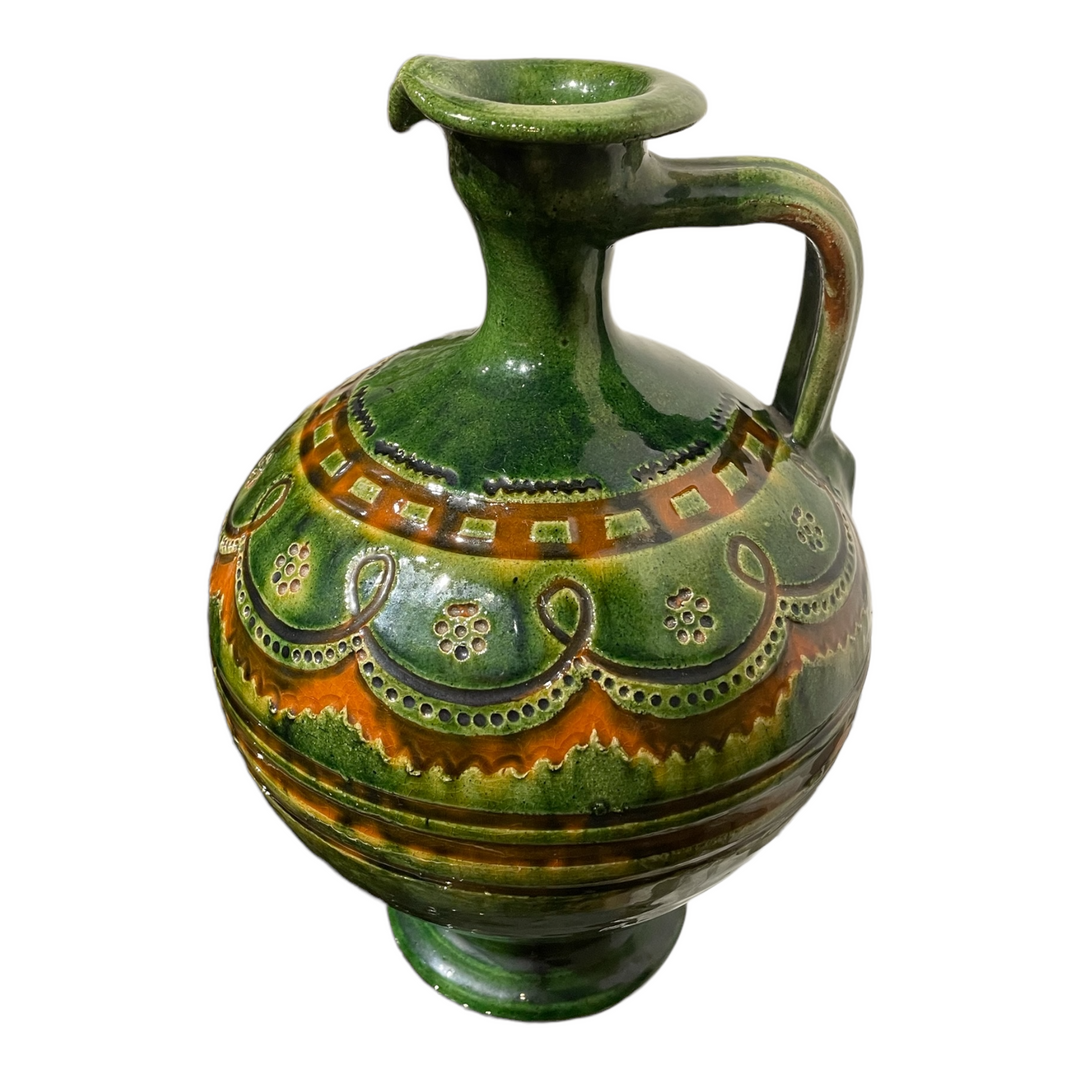 Tall TITO UBEDA (Spain) Green Glaze Ceramic Jug