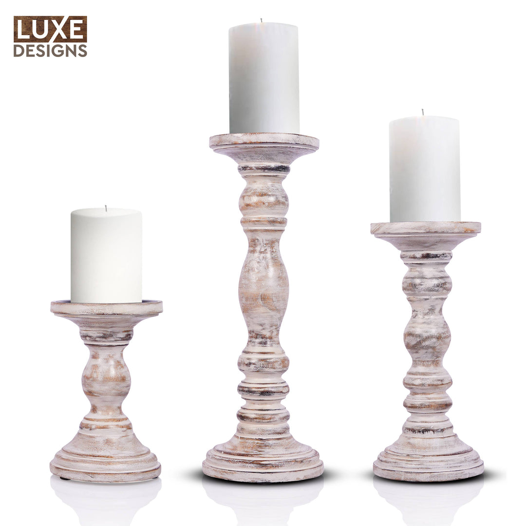 Wooden Candle Holders for Tall Pillar Candles Set of 3