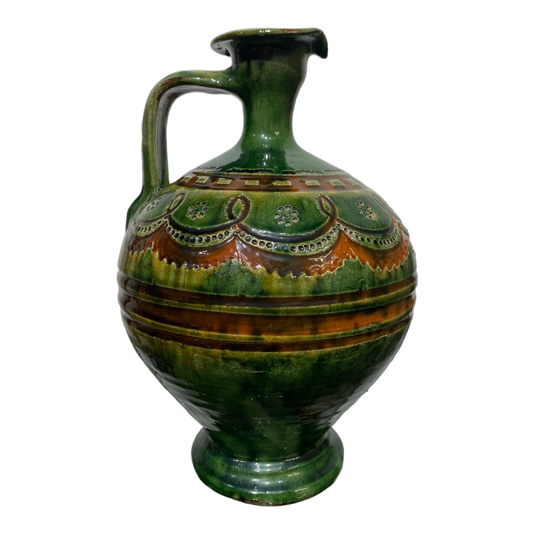 Tall TITO UBEDA (Spain) Green Glaze Ceramic Jug