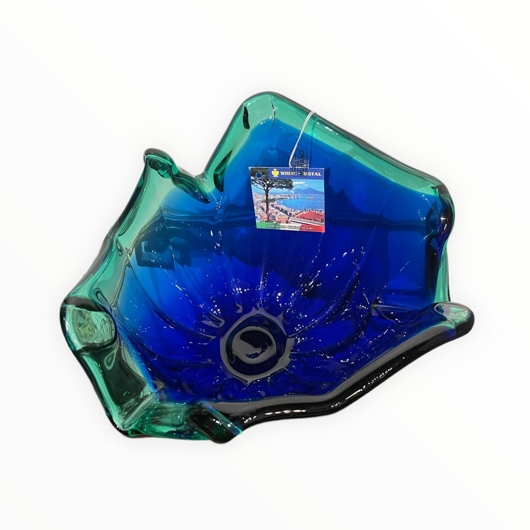 Vintage Murano White Crystal Blue Aqua Glass Bowl