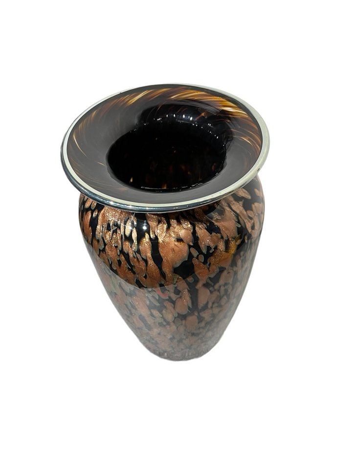 Vintage Black Glass Aventurine Vase Rose Gold To Copper, by David Mauk 2000