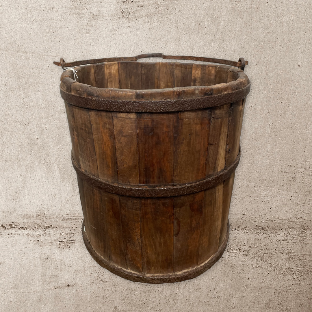 Antique Water Bucket w/ Hand-Forged Iron Handle