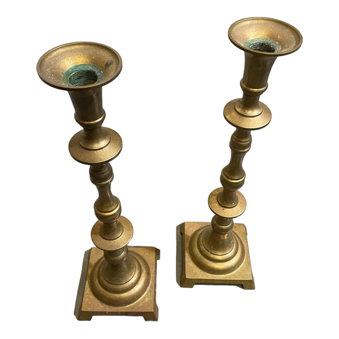 Antique Pair of Brass Candle Holders