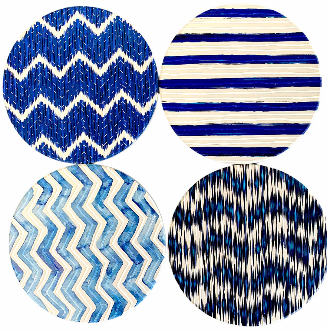 Coaster Blue Wave Set - Absorbent  Round Coaster-set of 4