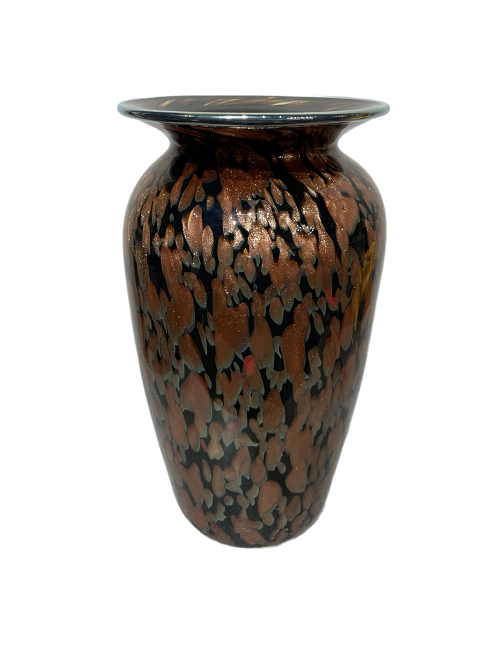 Vintage Black Glass Aventurine Vase Rose Gold To Copper, by David Mauk 2000