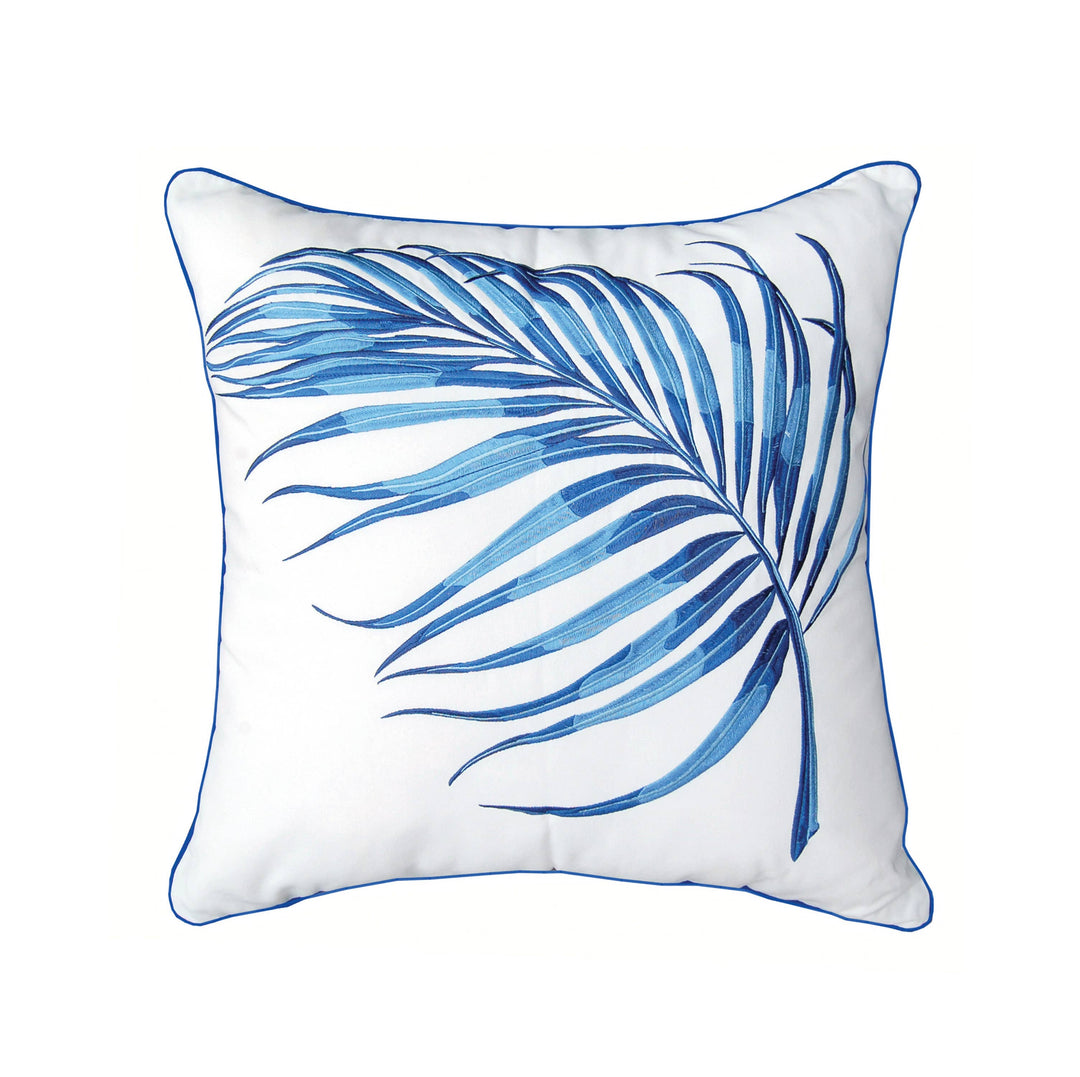 Embroidered Blue Parlor Palm Indoor/Outdoor Pillow 20x20