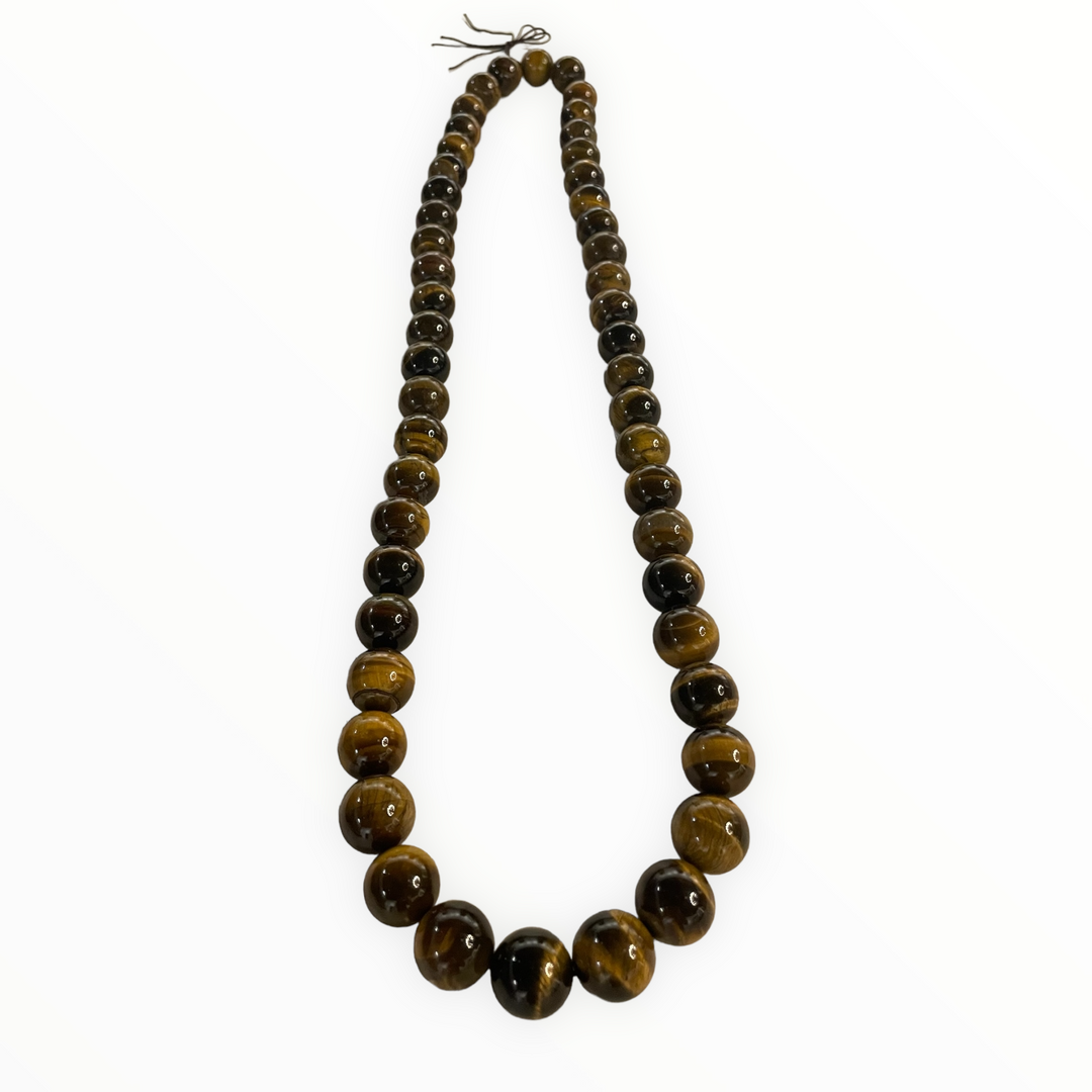 Large Genuine Tiger Eye Brown Stone Bead Garland, Necklaces 20"