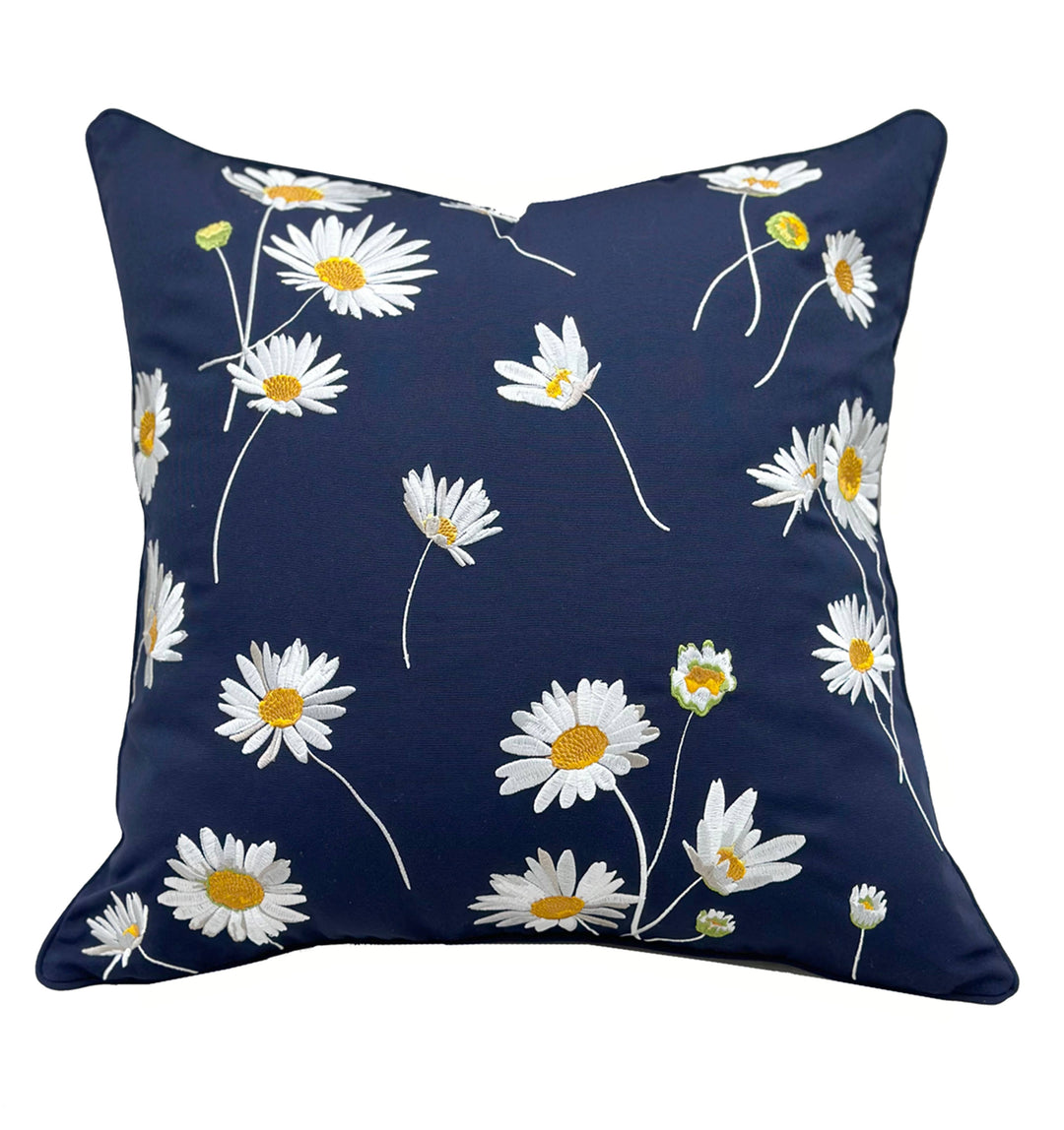 Daisy Indoor/Outdoor Embroidered Pillow