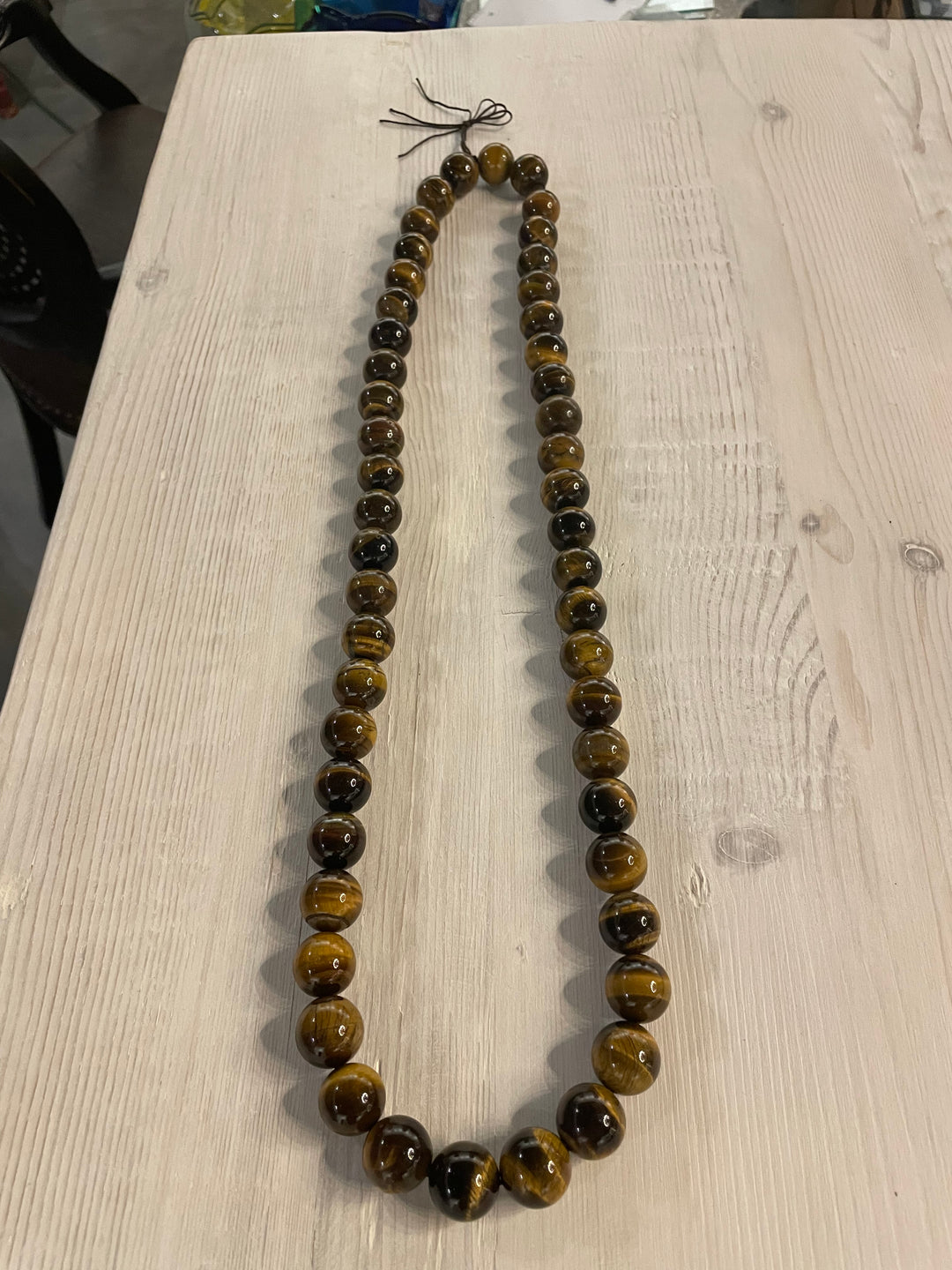 Large Genuine Tiger Eye Brown Stone Bead Garland, Necklaces 20"