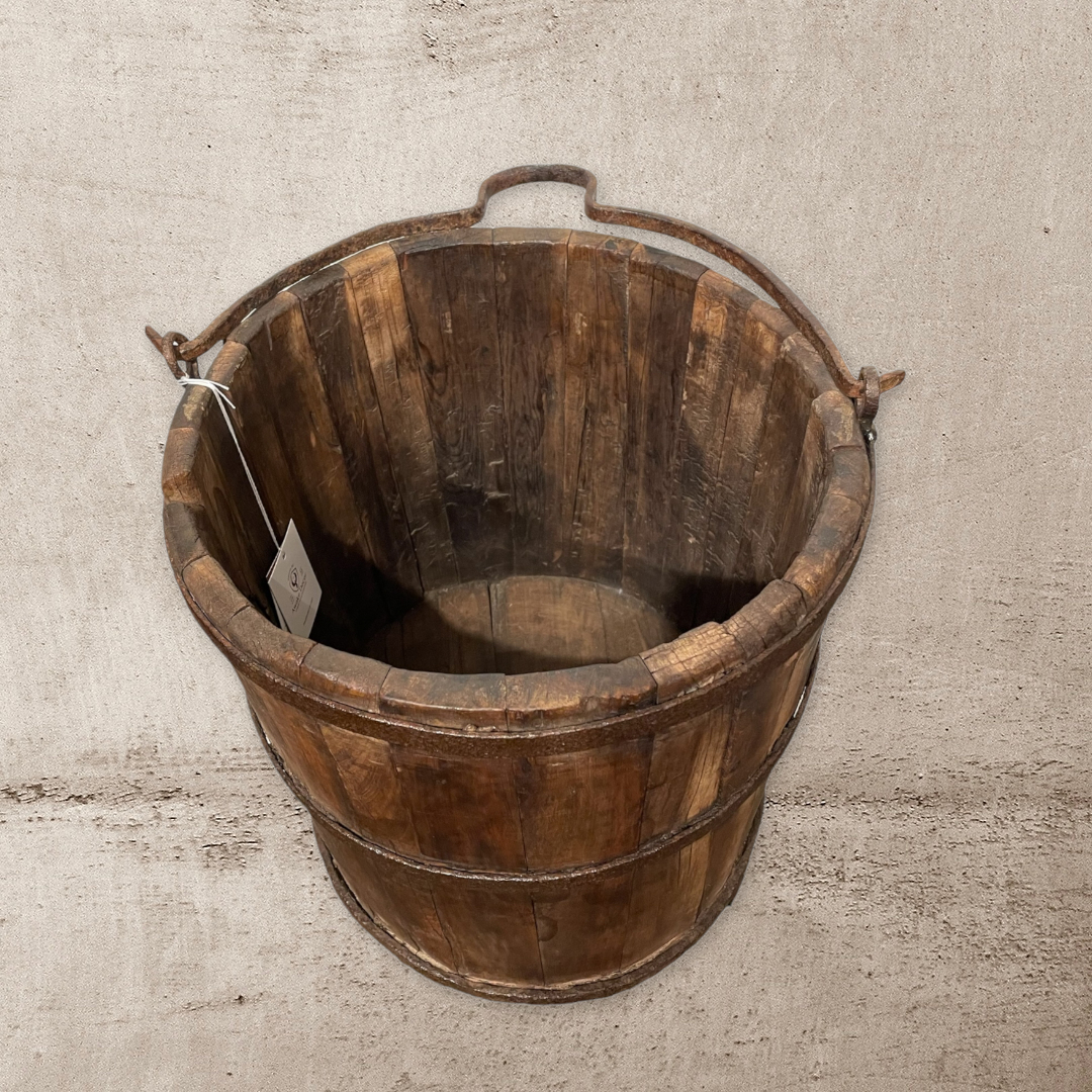 Antique Water Bucket w/ Hand-Forged Iron Handle