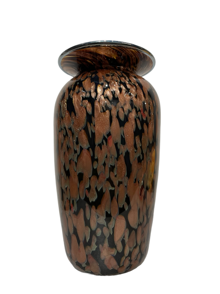 Vintage Black Glass Aventurine Vase Rose Gold To Copper, by David Mauk 2000