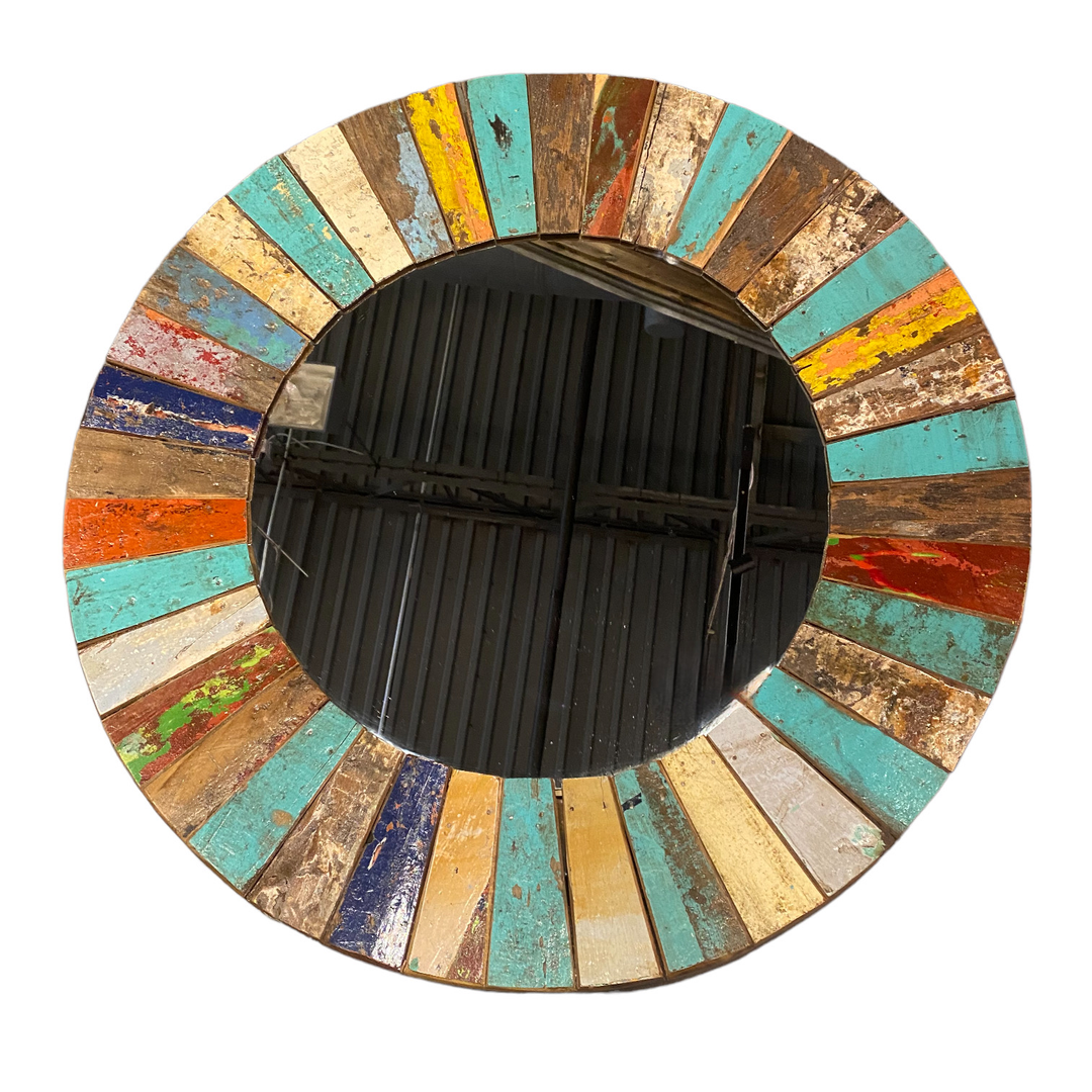 Round Rustic Mirror Hand Crafted With Boat Wood