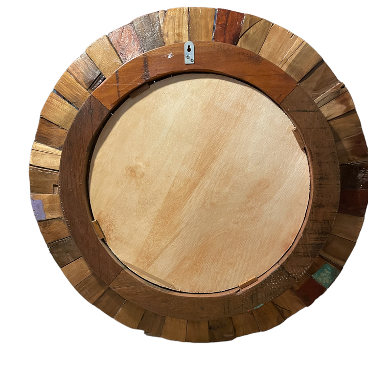 Round Rustic Mirror Hand Crafted With Boat Wood